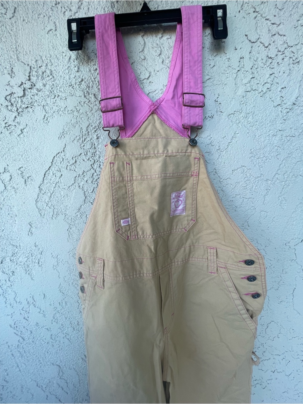 Dickies Tan Overalls with Pink Straps size S